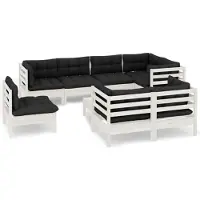 vidaXL Salon de jardin 9 pcs avec coussins blanc bois de pin massif