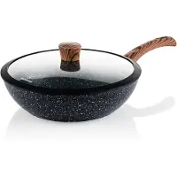 WESTINGHOUSE Poêle wok - Ø 30 cm - Induction - Sans PFOA - Couvercle inclus - Bois marbré noir