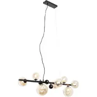 QAZQA Suspension Art Déco noire avec verre ambré 8 lumières - David
