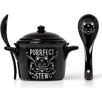 Alchemy England Bol à céréales Gothic de Alchemy England - Chaudron avec cuillère Purrfect Stew - pour Unisexe - noir/blanc - Taille Standard