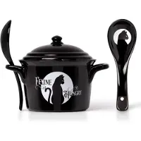 Alchemy England Bol à céréales Gothic de Alchemy England - Feline Hungry - Bol Chaudron de Sorcière avec Cuillères - pour Unisexe - noir/blanc - Taille Standard