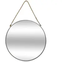 Atmosphera Miroir/miroir mural rond D55 cm métal gris avec corde - Décoration intérieure/accessoires