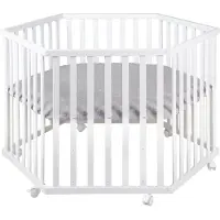 Roba Parc Bébé "Style" 3 Positions + Tapis De Parc Gris Et 6 Roues - Bois Blanc