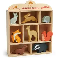 Tender Leaf Toys Set d'animaux en bois - - TL8470 - 8 animaux - Étagère incluse - Motif Forêt
