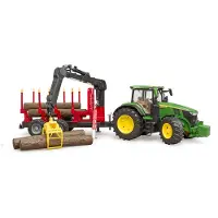 BRUDER 03154 John Deere 7r 350 With Forestry Trailer And 4 Trunks Construction Game Rouge Enfants