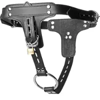 Strict Leather Strict Anneau Pénien Verrouillable en Cuir Premium et Harnais pour Plug Anal - Noir