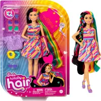 Barbie Poupée Totally Hair (cheveux noirs/colorés), accessoires de coiffure inclus