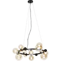 QAZQA Suspension Art Déco noire avec verre ambré 12 lumières - David