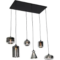 QAZQA Suspension Art Déco noire avec verre fumé 6 lumières - Wallace