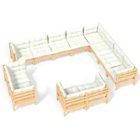 vidaXL Ensemble de salon de jardin 12 pièces avec coussins crème, en bois de pin massif