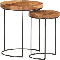 vidaXL Ensemble de 2 tables basses en acacia massif et acier