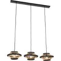 QAZQA Suspension orientale en bambou avec abat-jour noir oblong 3 lumières - Evalin