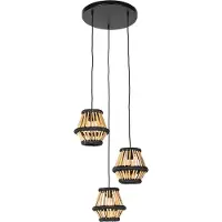 QAZQA Suspension orientale en bambou avec abat-jour rond noir 3 lumières - Evalin