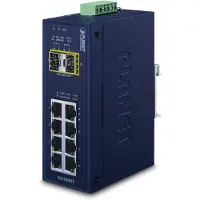 Planet IGS-1020TF - Commutateur - non géré - 8 x 10/100/1000 + 2 x Gigabit SFP - montable sur rail DIN - CA 24 V / CC 12 - 48 V