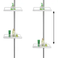 Merkloos Porte-douche télescopique chromé, réglable de 155 à 320 cm, avec porte-serviettes supplémentaire