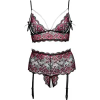 Cottelli collection Curves Ensemble Lingerie Peek-a-Boo Sans Entrejambe en Dentelle Rouge Grande Taille - Rouge - 3XL/4XL