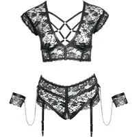 Cotelli collection Bondage Bondage Ensemble Sans Entrejambe avec Menottes Grande Taille - Noir - 3XL
