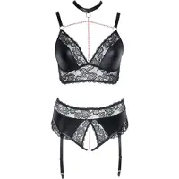 Cottelli Curves Ensemble Lingerie Effet Mouillé Grande Taille - Noir - 4XL