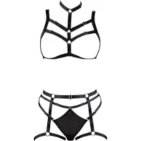 Cottelli - ensemble harnais décoratif pour le corps, lingerie trio (noir, S-L)