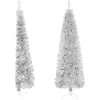 vidaXL Demi sapin de Noël artificiel mince avec support Argenté 120 cm