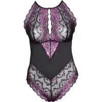 Cottelli - body grande taille femme - dentelle florale - noir violet