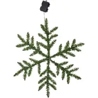 Star Trading Branches de sapin LED, décor "Flocon de neige", piles et minuterie inclus, 42 LED blanches chaudes, pour usage extérieur, couleur verte, diamètre 63 cm