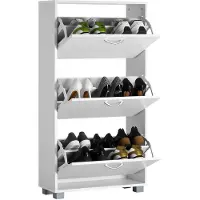 Casaria Armoire à chaussures 3 volets - 115x60x24cm - 18 paires de chaussures blanc