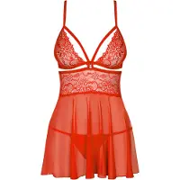 Obsessive - babydoll sexy en dentelle avec string - rouge - XXL
