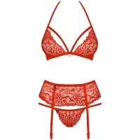 Obsessive 838-SEG-3 Ensemble Lingerie Rouge 3 Pièces L/XL