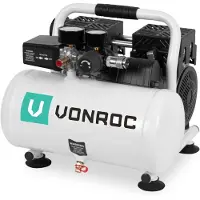 Vonroc Compresseur d'air silencieux PRO - 57,5dB | 6 L - 8 bar - 750W - Blanc