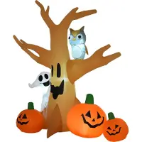 HOMCOM HOMdotCOM Opblaasbare Halloween-decoratie opblaasfiguur ledverlichting boom heksen kat pompoen
