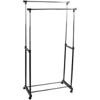 Toolland Kledingrek op wieltjes, 2 stangen, verstelbare hoogte 110-170 cm, 80 x 43 x 170 cm, max. last 25 kg, metaal
