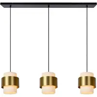 Lucide Suspension à plusieurs bras avec abat-jours en verre blanc et bordure dorée FIRMIN 3xE27 40W