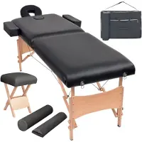 vidaXL Table de massage pliable et tabouret 10 cm d'épaisseur Noir