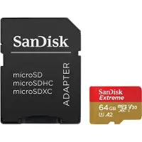 SanDisk Extreme Carte microSDXC 64 GB Class 10, UHS-I, v30 Video Speed Class résistance aux chocs, étanche