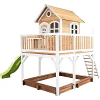 Axi Liam Maison Enfant Avec Bac À Sable & Toboggan Vert Clair | Aire De Jeux Pour L'Extérieur En Marron & Blanc | Maisonnette / Cabane De Jeu En Bois