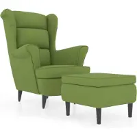 vidaXL Fauteuil à oreilles avec pouf Vert clair velours