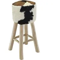 vidaXL Tabouret de bar en cuir de chèvre et teck massif