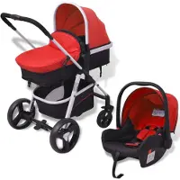 vidaXL Poussette 3 en 1 aluminium rouge et noir