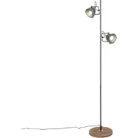 QAZQA Lampadaire industriel en acier et bois 2 lumières - Emado
