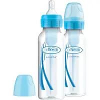Dr. Brown's Dr Brown's Options+, biberon anti-colique standard avec col étroit et tétine de taille 1, bleu, dès la naissance, 2 x 250 ml
