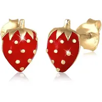 Elli Boucles d'oreilles 'Erdbeere' or / rouge