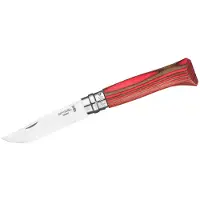 Opinel No. 08, 002390, Satin Stainless Steel, Red Laminated Birch, couteau de poche