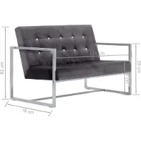 vidaXL Canapé 2 places avec accoudoirs Gris foncé Chrome et velours