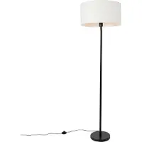 QAZQA Lampadaire noir avec abat-jour blanc 50 cm - Simplo