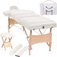 vidaXL Table de massage pliable et tabouret 10 cm d'épaisseur Blanc