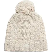 Superdry Femme Bonnet à Pompon En Mailles Torsadées, Beige