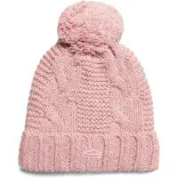 Superdry Femme Bonnet à Pompon En Mailles Torsadées, Rose Clair