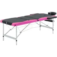 vidaXL Table de massage pliable 3 zones Aluminium Noir et rose