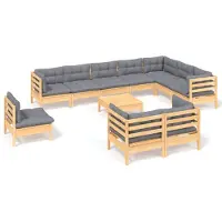 vidaXL ensemble salon de jardin 11 pièces avec coussins gris pin massif